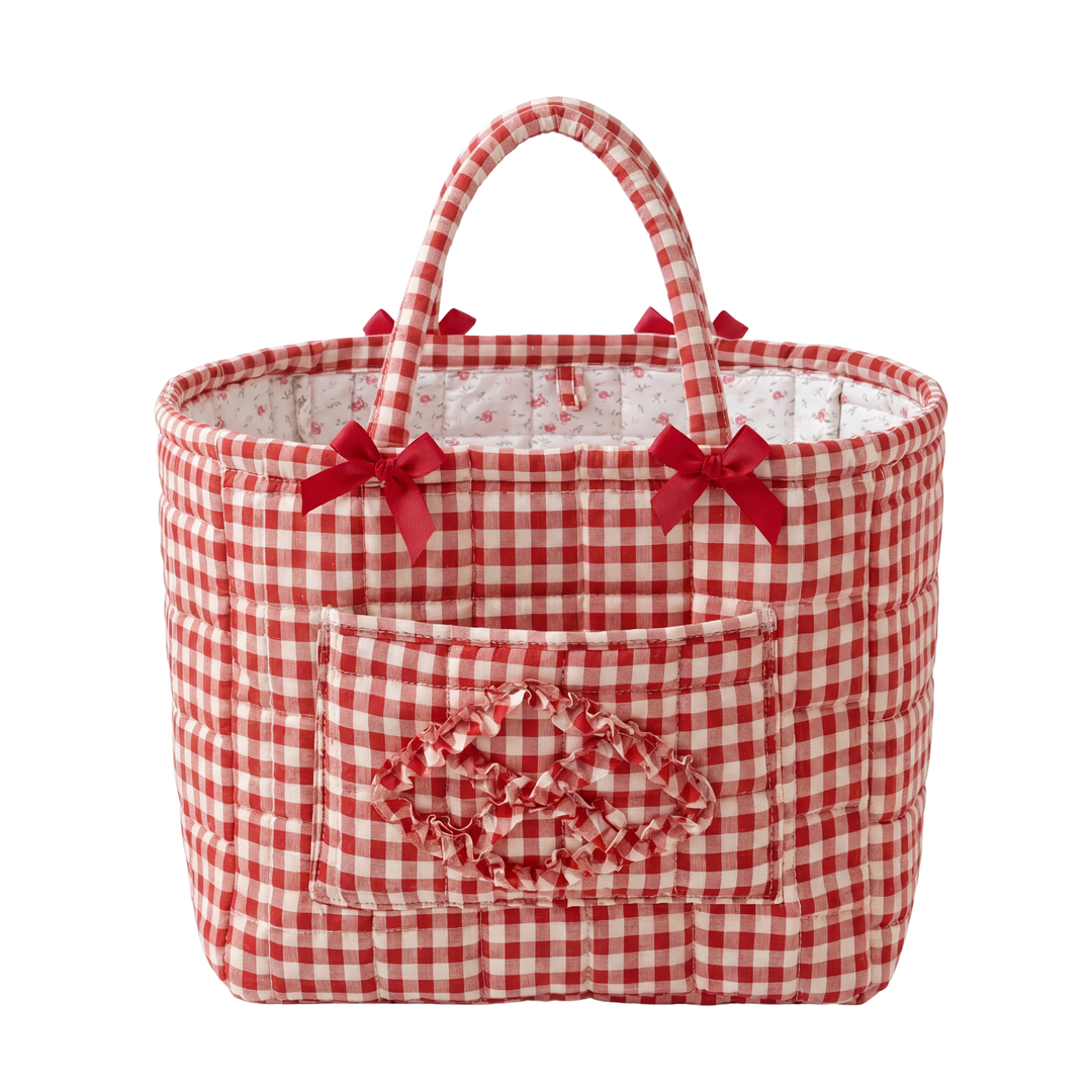 Poppy Cherry Gingham Quilted Basket