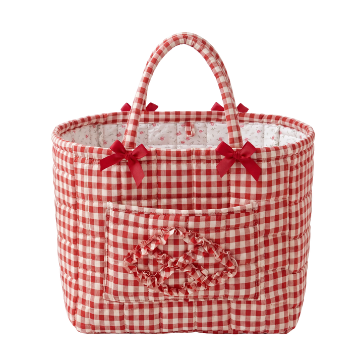 Poppy Cherry Gingham Quilted Basket