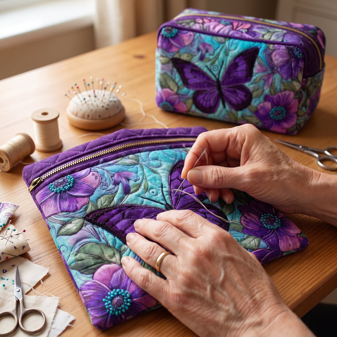 Butterfly Bloom Quilted Makeup Bag