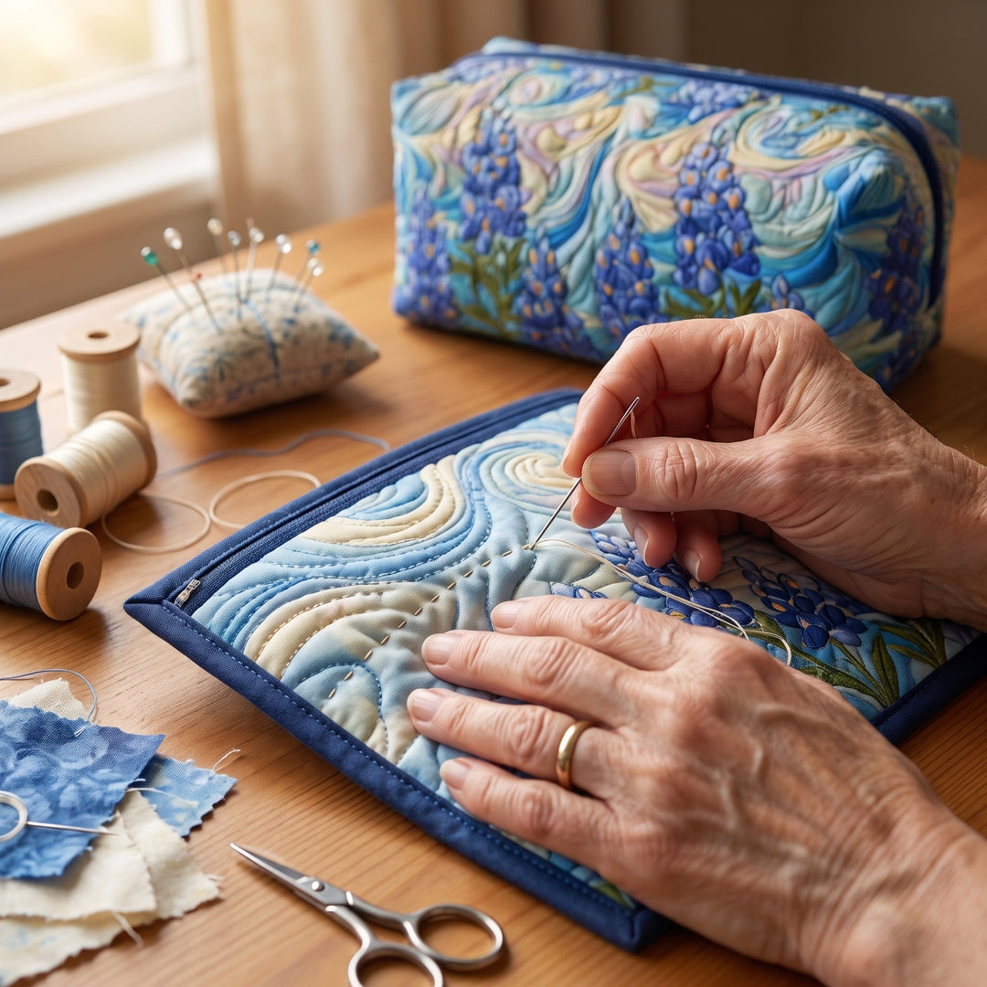 Floral Swirl Quilted Makeup Bag