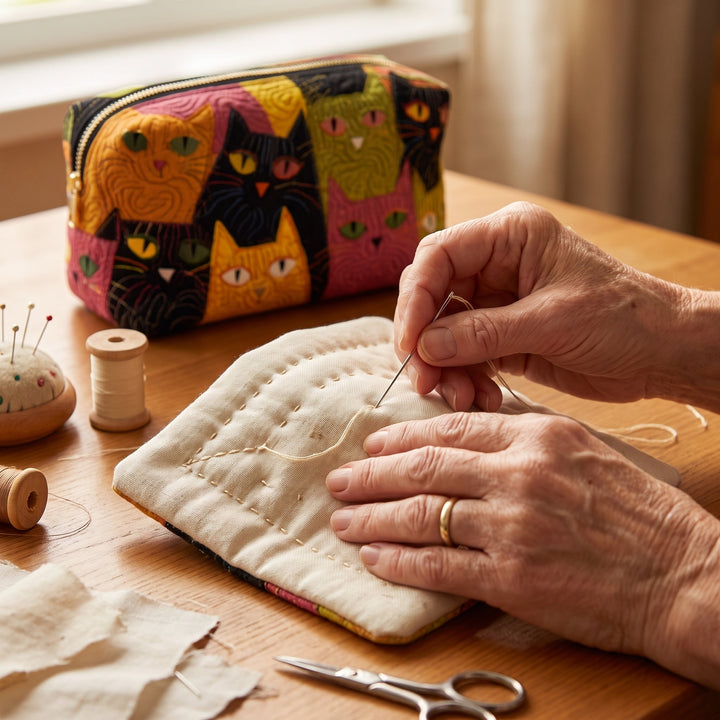 Cat Garden Quilted Makeup Bag