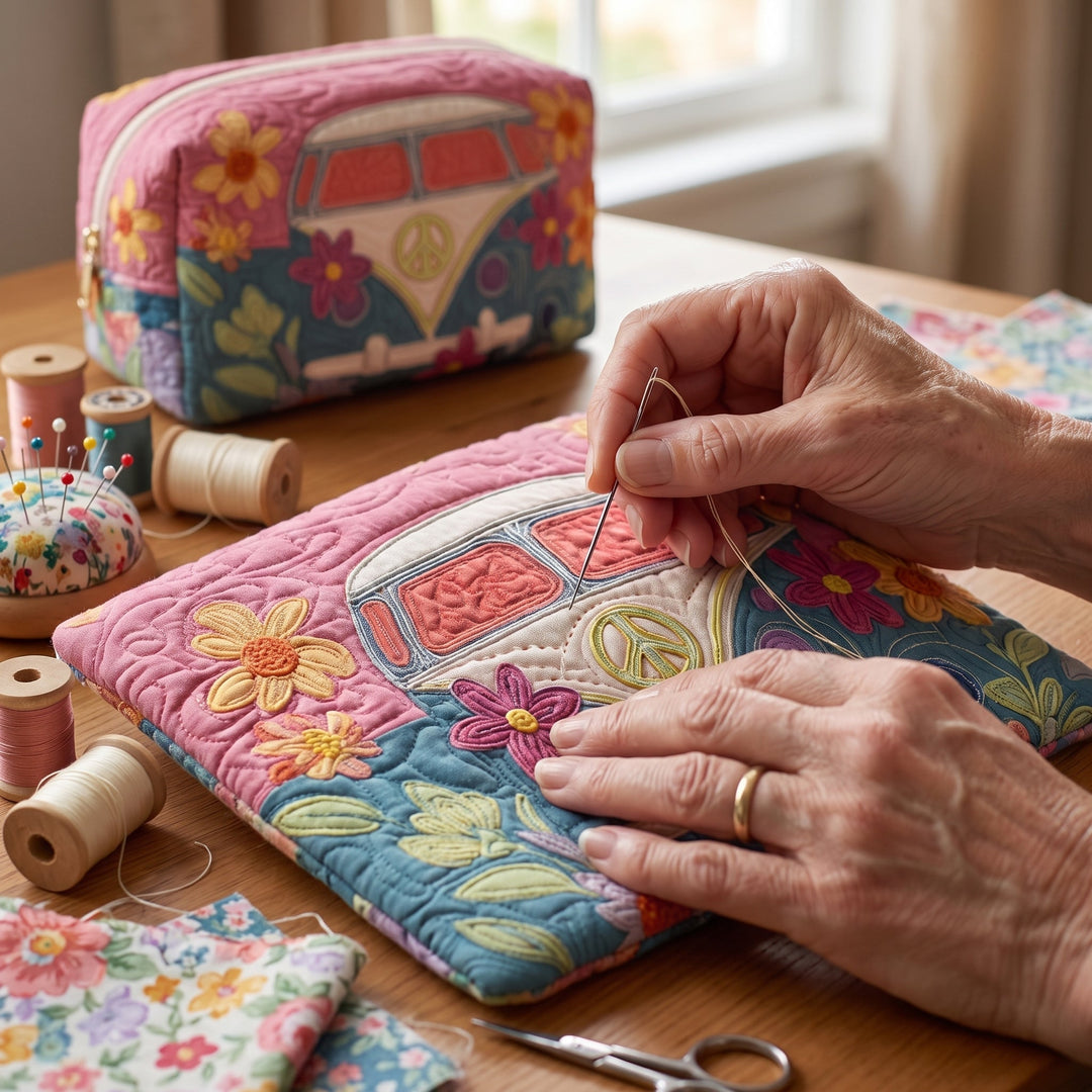 Retro Bloom Journey Quilted Makeup Bag