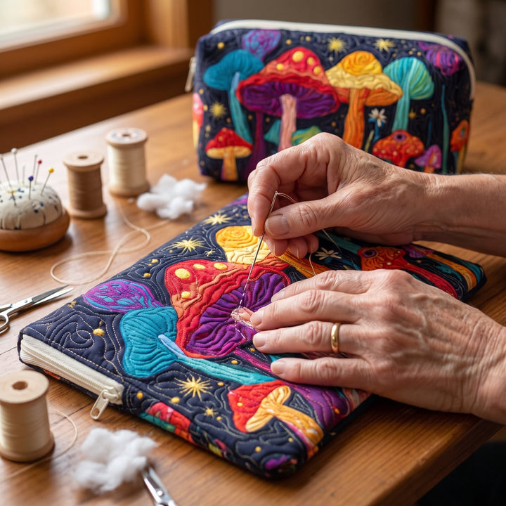 Groovy Shroom Quilted Makeup Bag