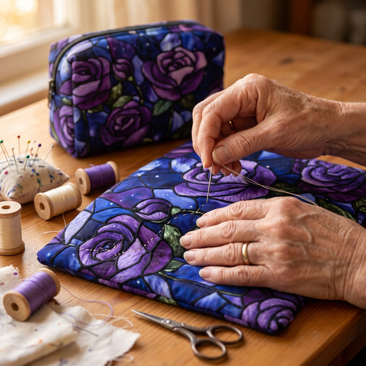 Midnight Rose Quilted Makeup Bag