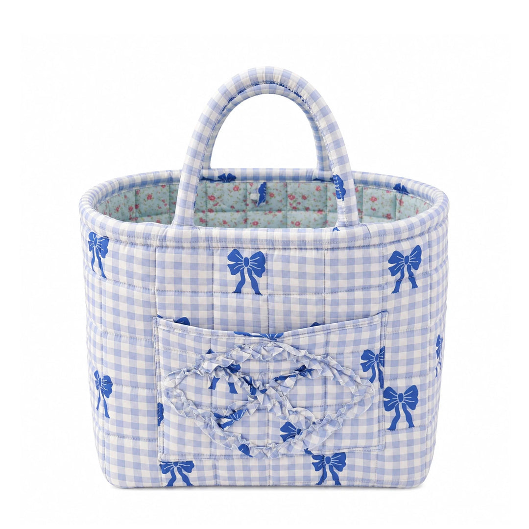 Lottie Blue Gingham Bow Quilted Basket
