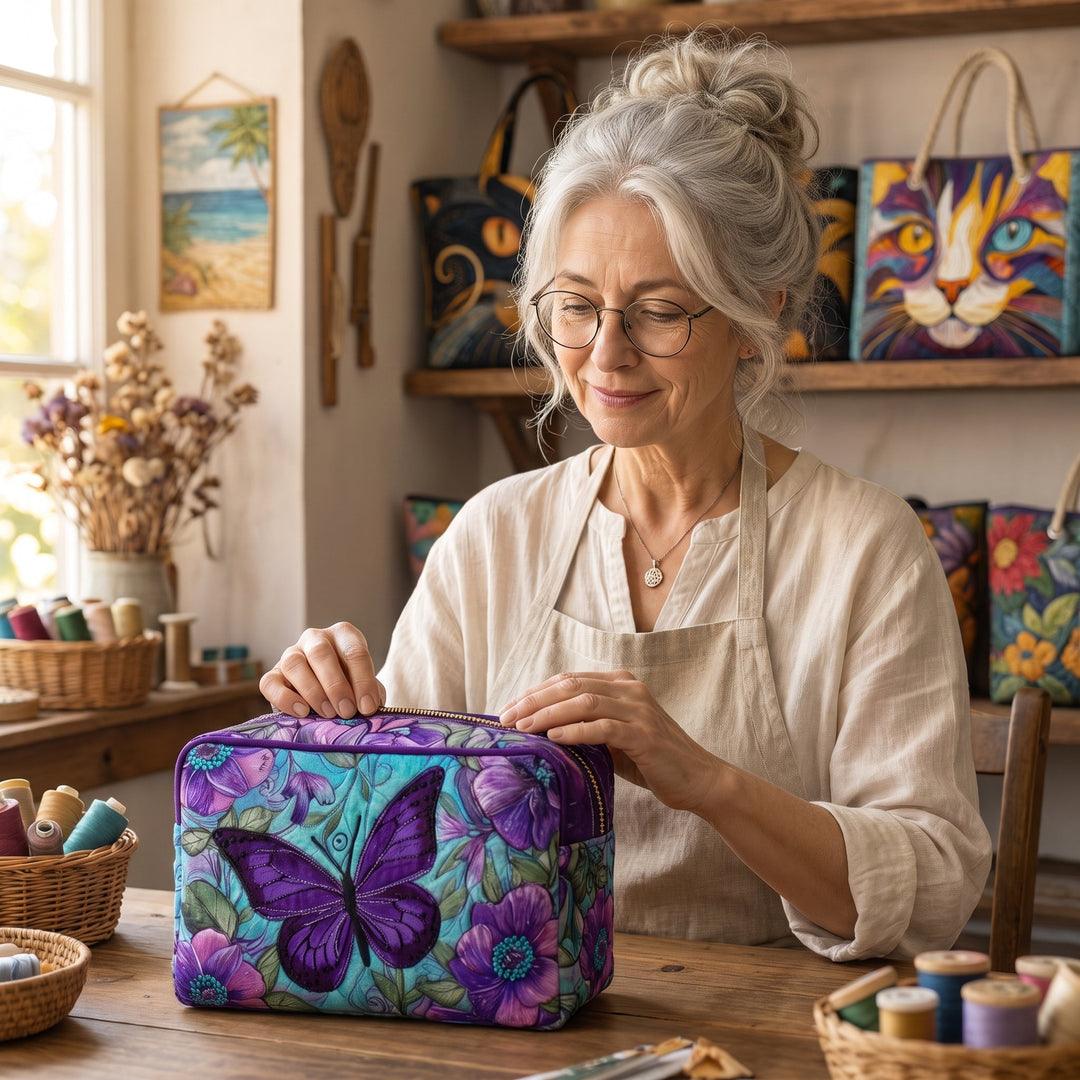 Butterfly Bloom Quilted Makeup Bag