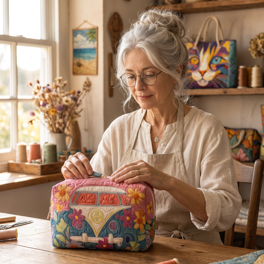 Retro Bloom Journey Quilted Makeup Bag