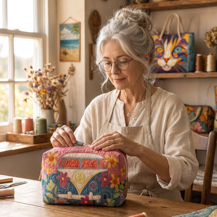 Retro Bloom Journey Quilted Makeup Bag