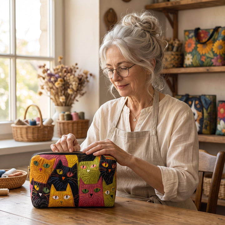 Cat Garden Quilted Makeup Bag