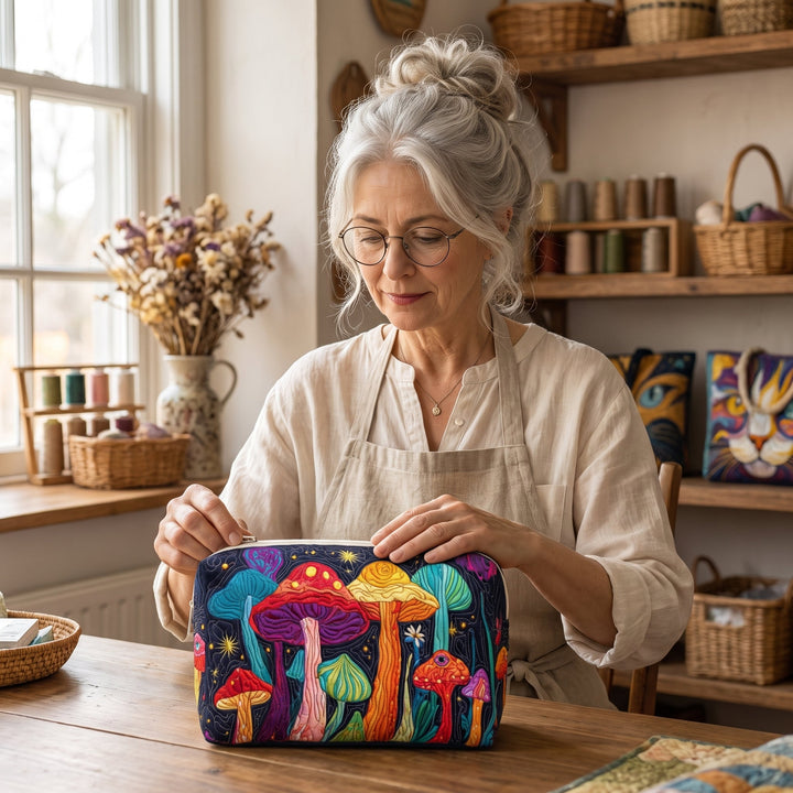 Groovy Shroom Quilted Makeup Bag