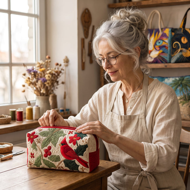Holly Cardinal Quilted Makeup Bag