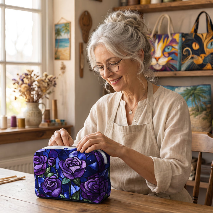 Midnight Rose Quilted Makeup Bag