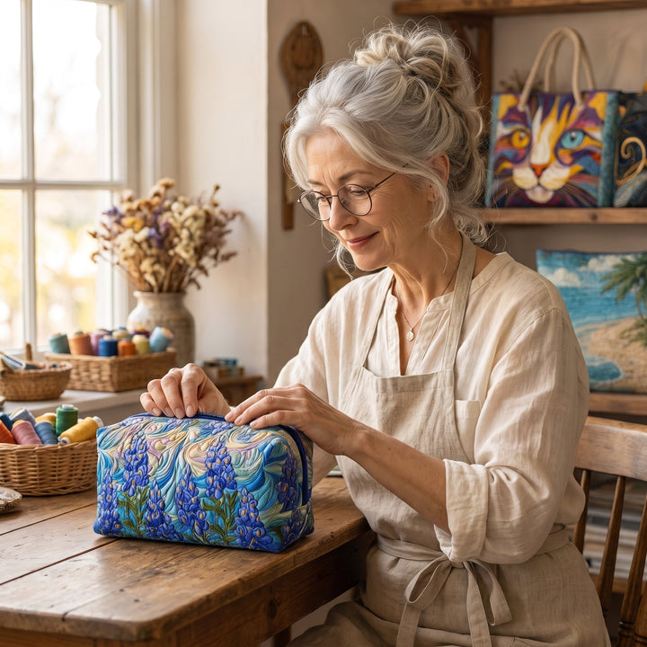Floral Swirl Quilted Makeup Bag