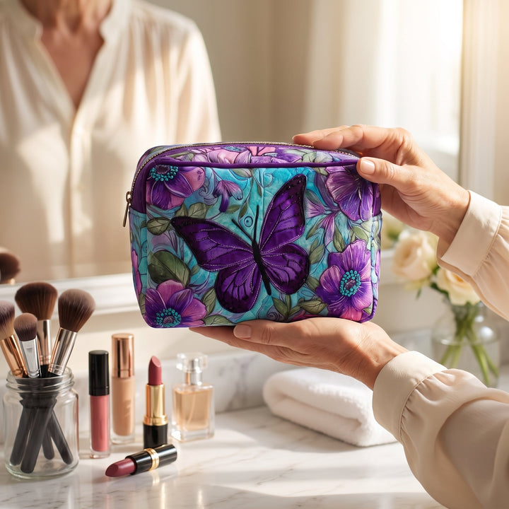 Butterfly Bloom Quilted Makeup Bag