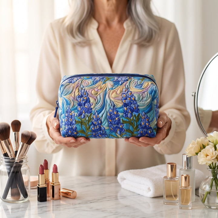 Floral Swirl Quilted Makeup Bag