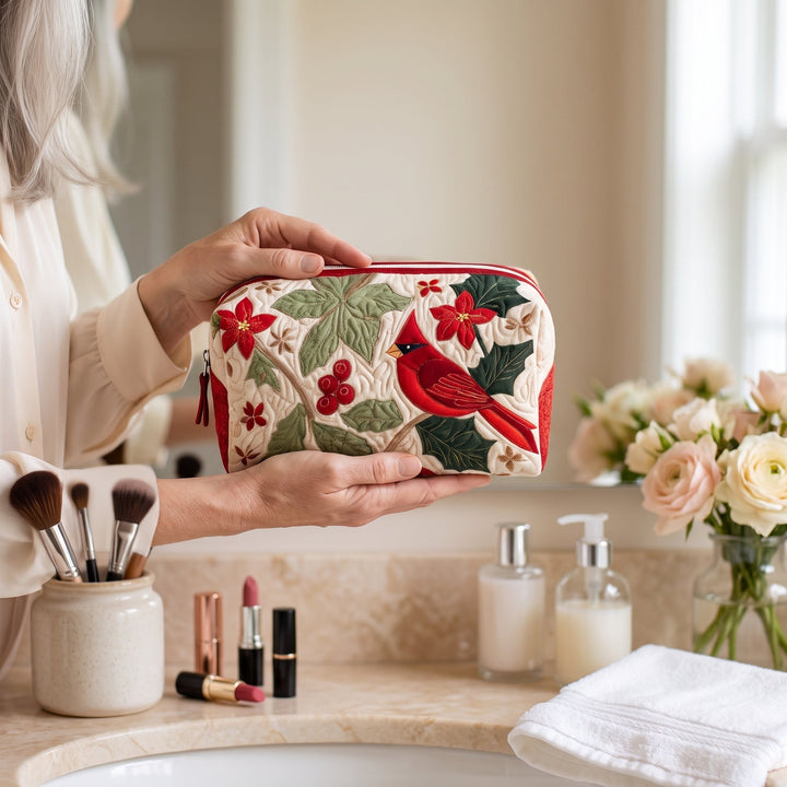 Holly Cardinal Quilted Makeup Bag
