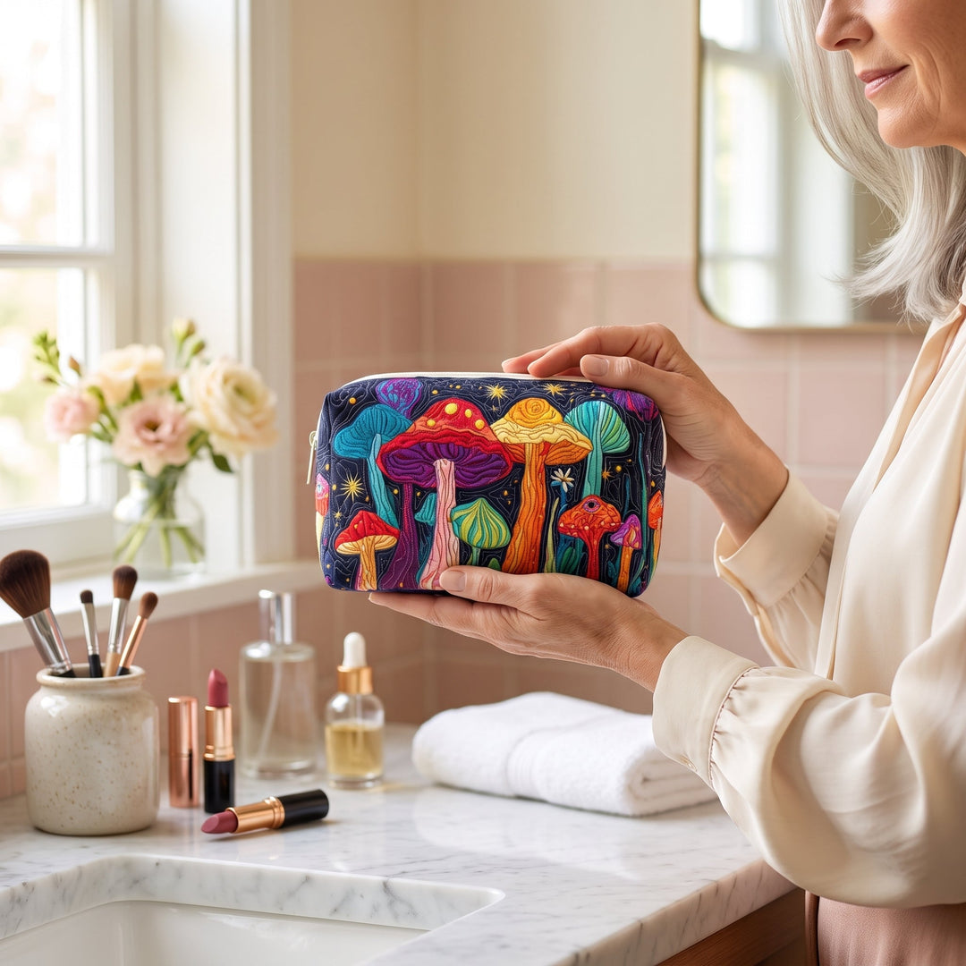 Groovy Shroom Quilted Makeup Bag