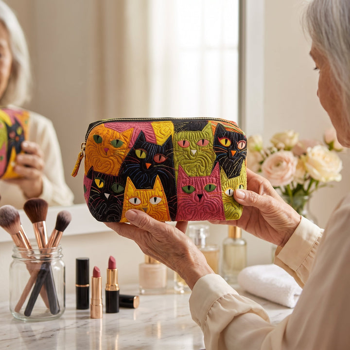 Cat Garden Quilted Makeup Bag