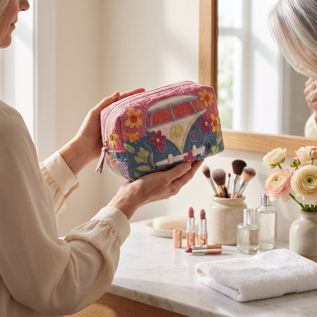 Retro Bloom Journey Quilted Makeup Bag