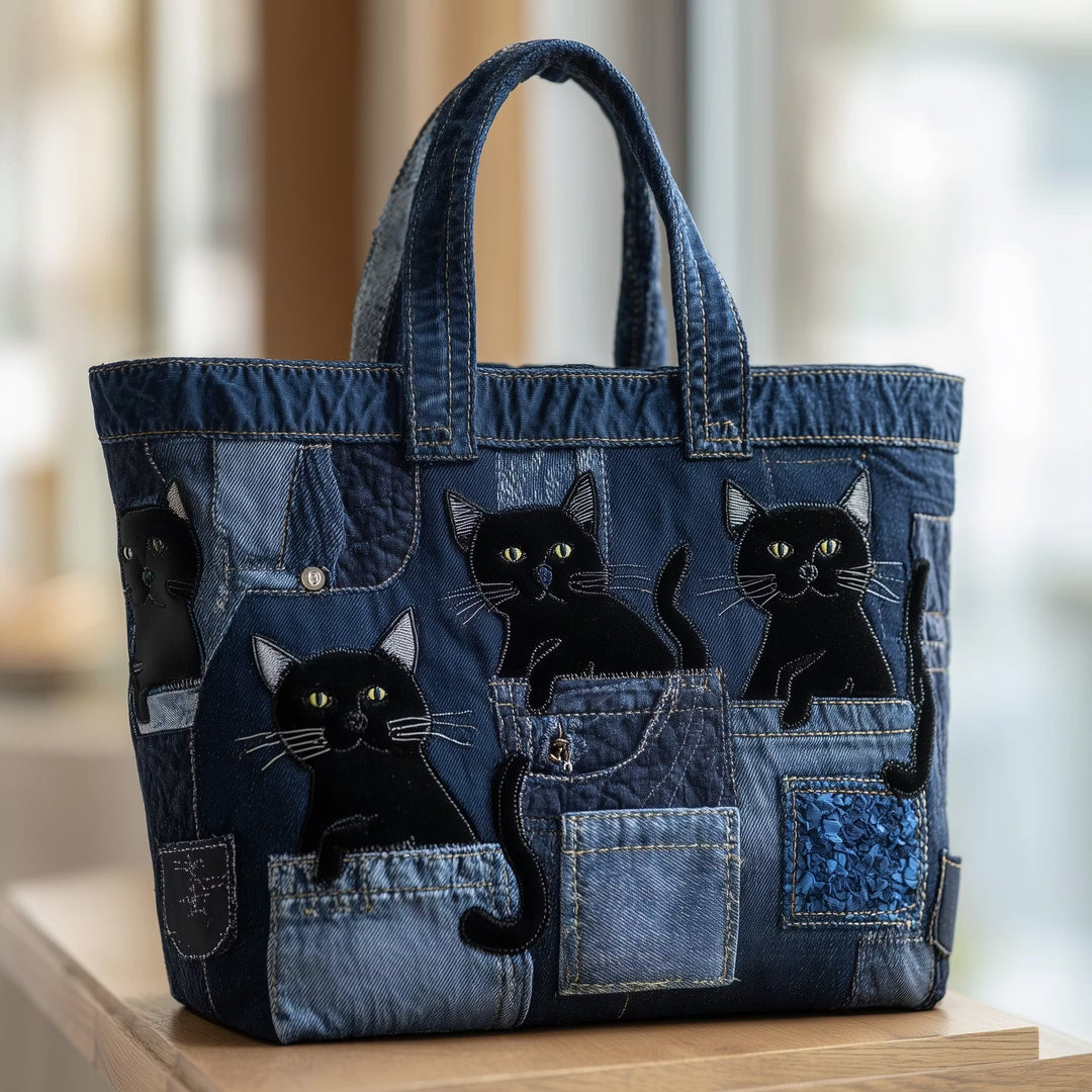 Happy Cat Quilted Tote Bag