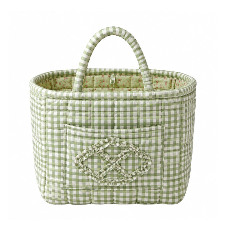 Olive Sage Gingham Quilted Basket