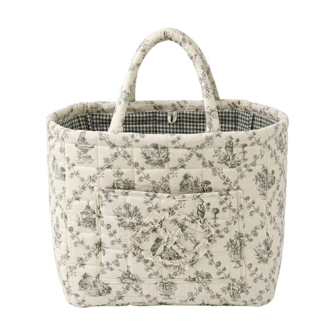 Elodie Sage Toile Quilted Basket